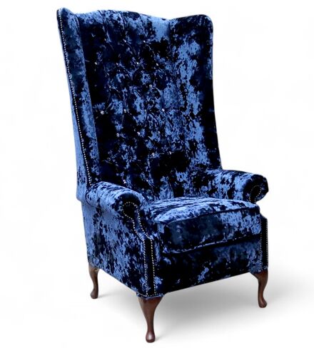 Chesterfield Crystal Diamond Soho 5ft Velvet High Back Wing Chair Lustro Sapphire Blue