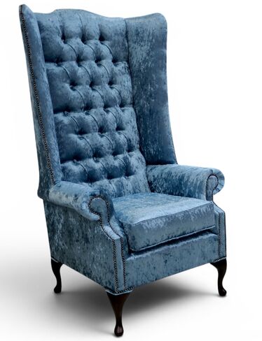 Chesterfield Soho 5ft Velvet High Back Wing Chair Shimmer Aqua Blue