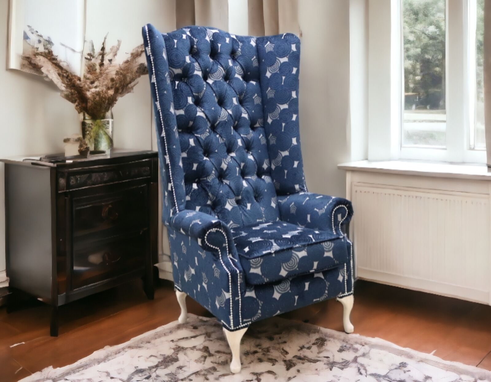 Product photograph of Chesterfield Soho 6ft Velvet High Back Wing Chair Pucci Gondola Blue from Designer Sofas 4U
