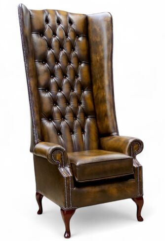 Chesterfield Soho 6ft Leather High Back Wing Chair Antique Gold Cushioned