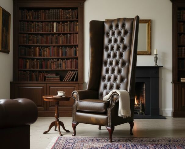 Chesterfield Soho 6ft Leather High Back Wing Chair Antique Gold Cushioned