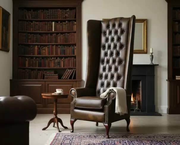 Chesterfield Soho 6ft Leather High Back Wing Chair Antique Gold Cushioned