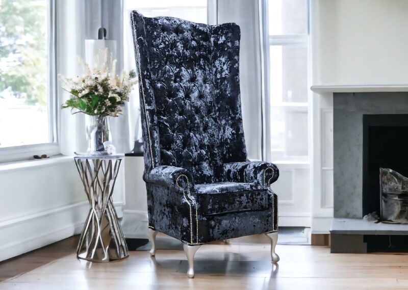 Product photograph of Chesterfield Soho 6ft Velvet High Back Wing Chair Lustro Night from Designer Sofas 4U
