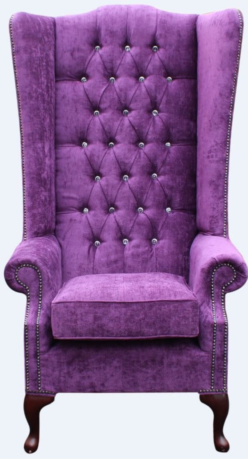 Product photograph of Chesterfield Soho 5ft Crystal Diamante Velvet High Back Wing Chair Velluto Amethyst Purple from Designer Sofas 4U