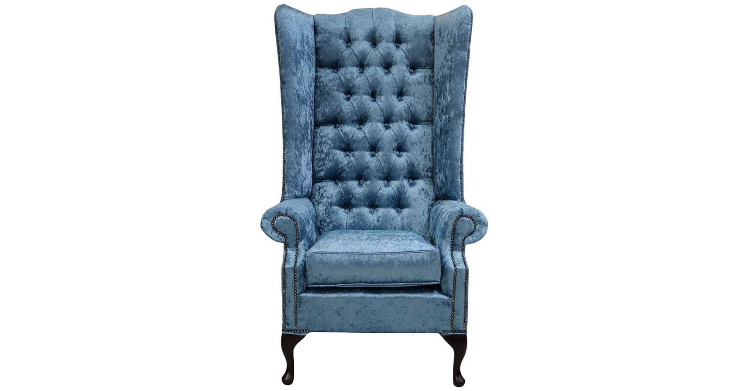 Aqua Blue Velvet Chesterfield Soho High Back Wing chair DesignerSofas4U