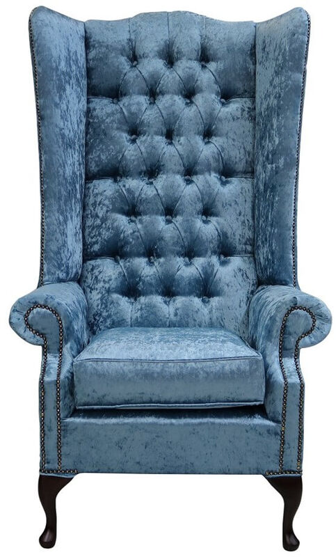 Product photograph of Chesterfield Soho 5ft Velvet High Back Wing Chair Shimmer Aqua Blue from Designer Sofas 4U