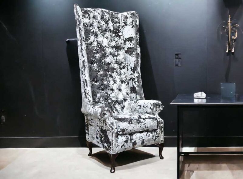 Product photograph of Chesterfield Soho 6ft Velvet High Back Wing Chair Lustro Flint from Designer Sofas 4U