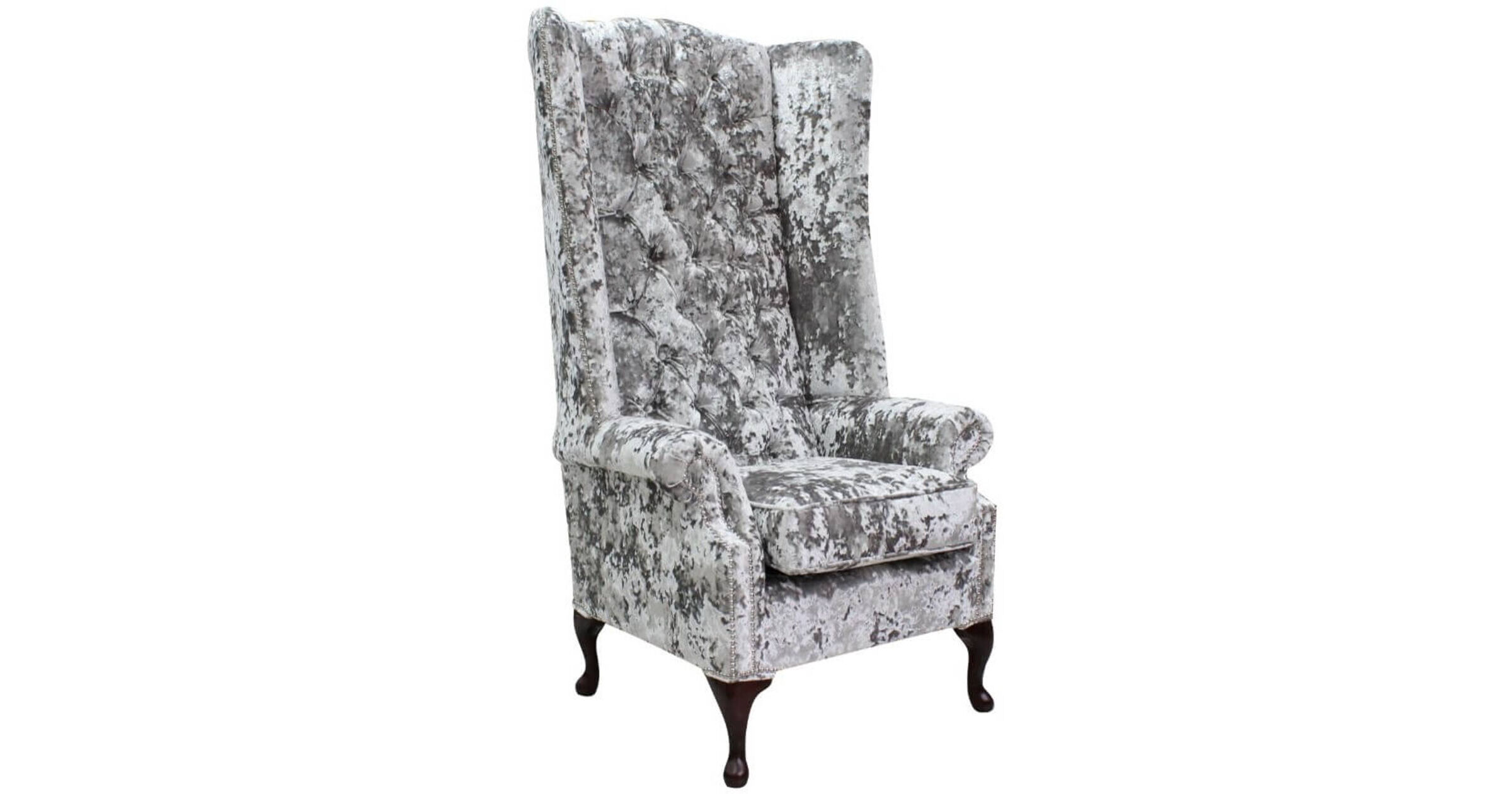 Silver Velvet Beauty 5ft Wing Chair by Chesterfield Soho in Lustro