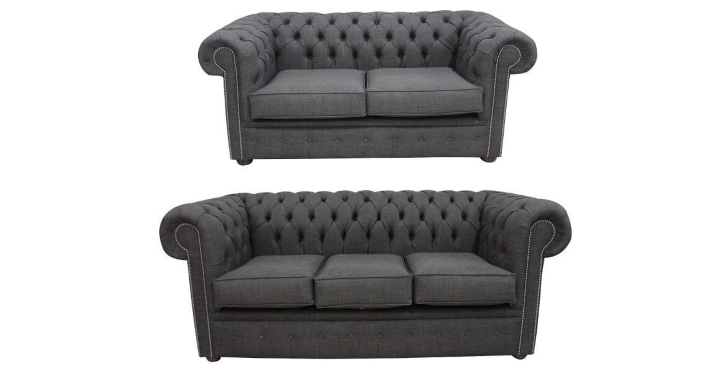 Grey Fabric Chesterfield 3 Seater + 2 Seater Sofa Suite Charles Linen