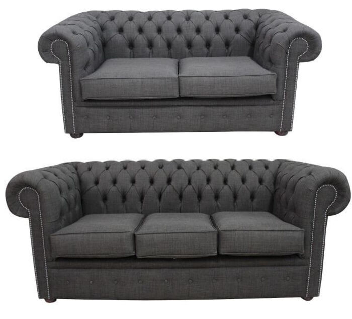 Charles Linen Chesterfield 3-Seater + 2-Seater Sofa Suite