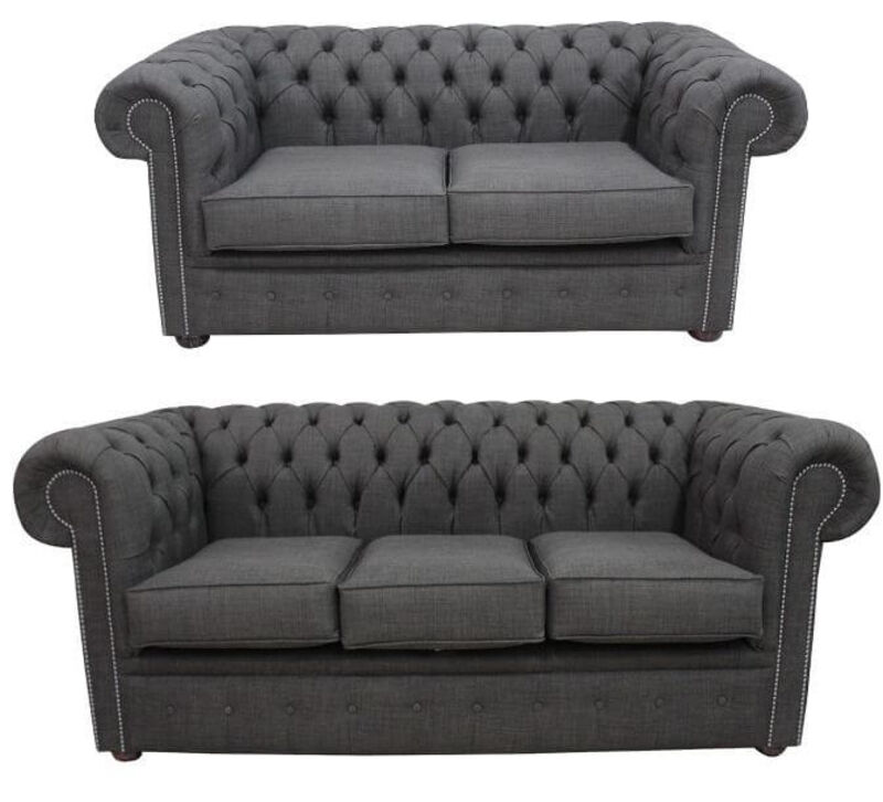 Product photograph of Grey Fabric Chesterfield 3 Seater 2 Seater Sofa Suite Amp Hellip from Designer Sofas 4U