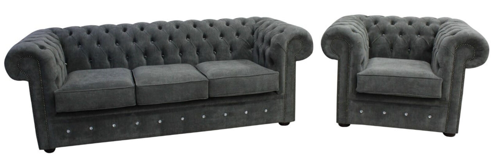 Product photograph of Chesterfield Crystal Diamond 3 Seater Club Chair Keira Pewter Fabric Sofa Offer from Designer Sofas 4U