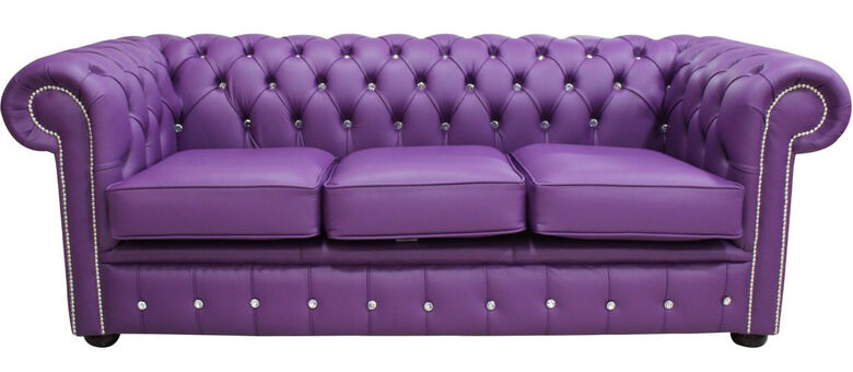 Chesterfield Crystal Diamond Diamante Crystal 3 Seater Wineberry Purple Leather Sofa Offer