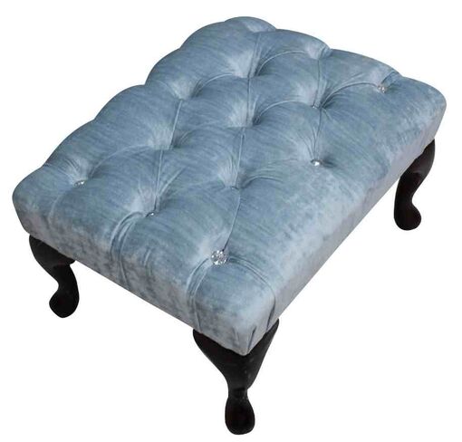 Chesterfield Crystal Queen Anne Footstool Velluto Duck Egg Blue