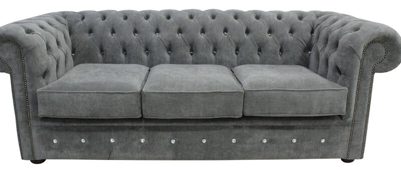 Product photograph of Keira Pewter Fabric Chesterfield Crystal Diamond 3 Seater Sofa Amp Hellip from Designer Sofas 4U