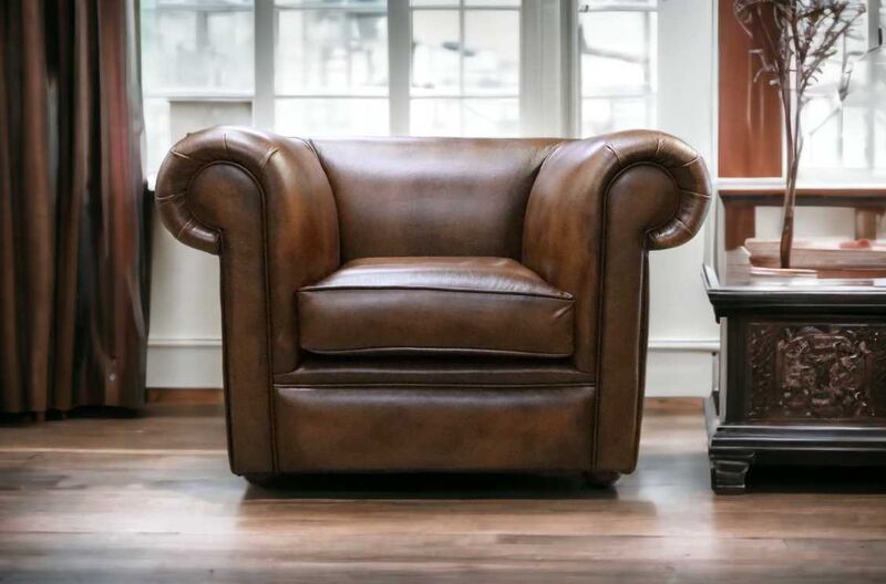 Product photograph of Chesterfield 1930 S Low Back Club Armchair Antique Tan Leather from Designer Sofas 4U