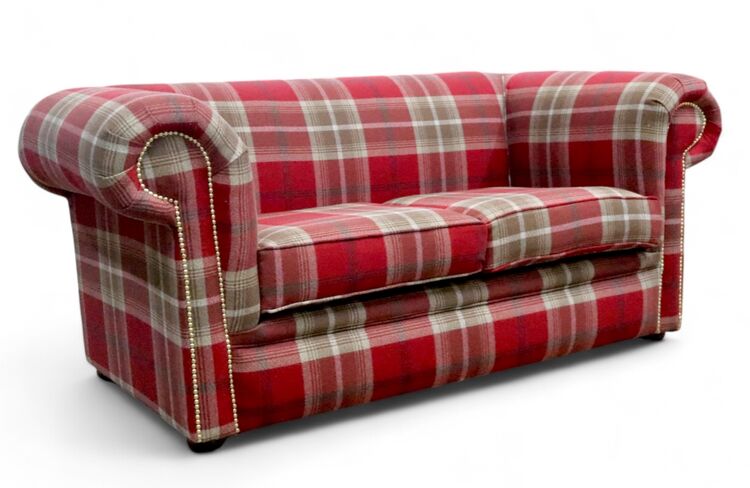Chesterfield Tartan 1930's 2 Seater Sofa Balmoral Red Fabric