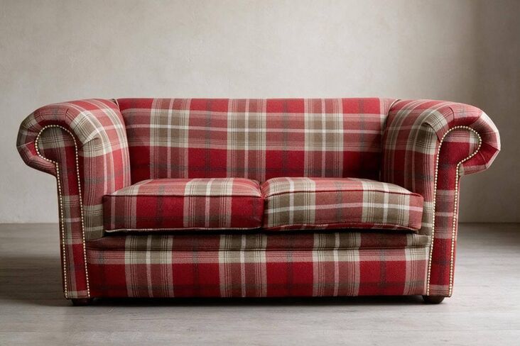 Chesterfield Tartan 1930's 2 Seater Sofa Balmoral Red Fabric