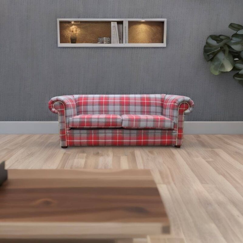 Product photograph of Chesterfield Tartan 1930 S 3 Seater Sofa Balmoral Cherry Fabric from Designer Sofas 4U