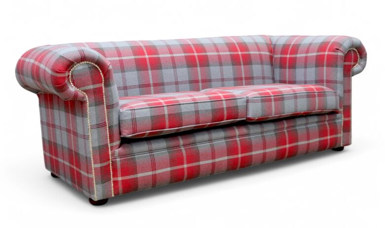 Chesterfield Tartan 1930's 3 Seater Sofa Balmoral Cherry Fabric