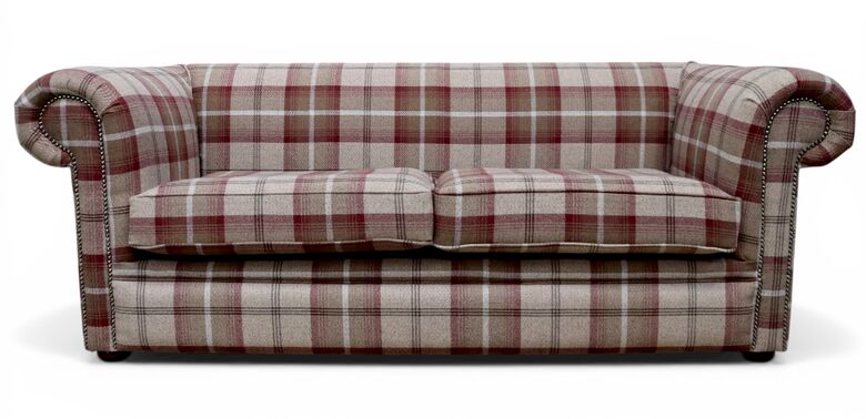 Chesterfield Tartan 1930's 3 Seater Sofa Balmoral Mulberry Fabric