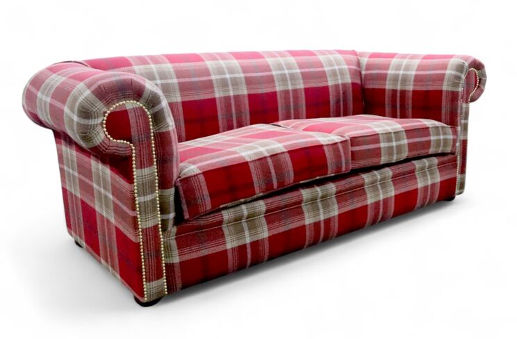 Chesterfield Tartan 1930's 3 Seater Sofa Balmoral Red Fabric