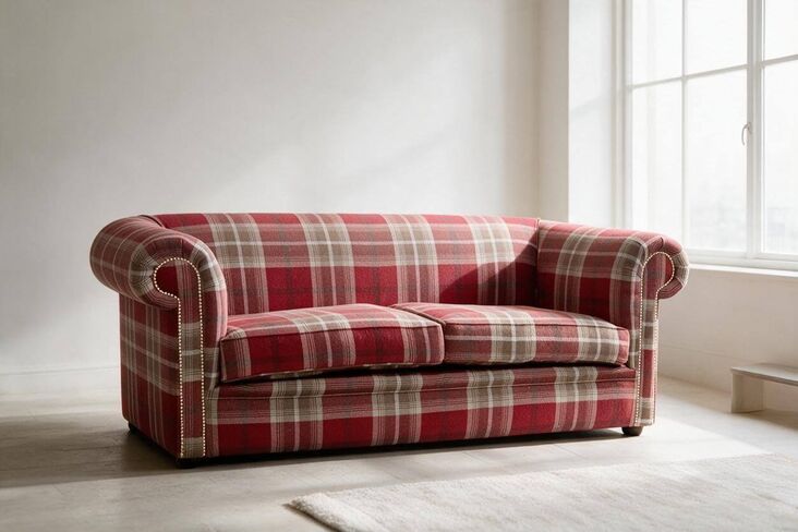 Chesterfield Tartan 1930's 3 Seater Sofa Balmoral Red Fabric