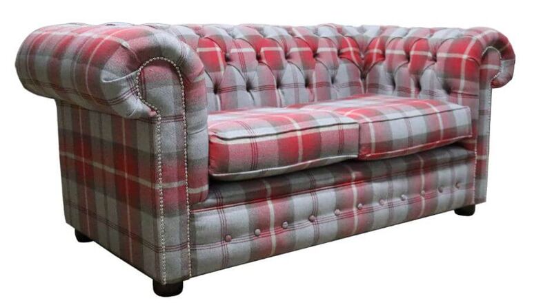 Product photograph of Chesterfield Tartan 2 Seater Sofa Balmoral Cherry Fabric from Designer Sofas 4U