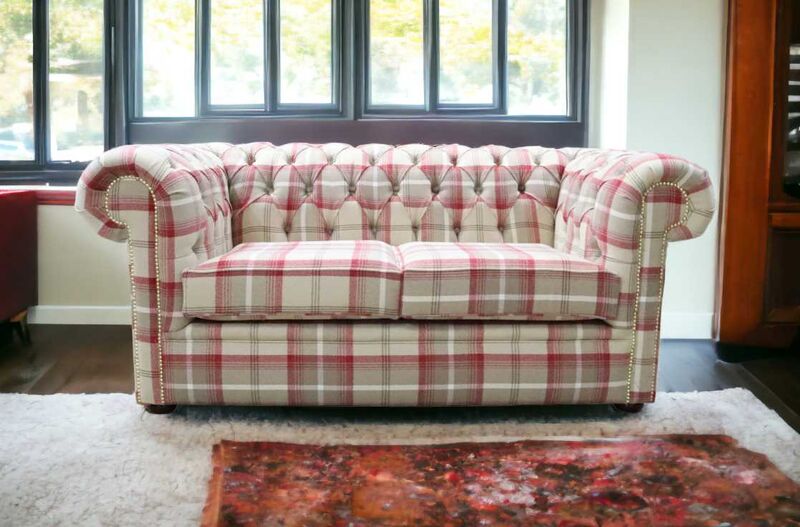 Product photograph of Chesterfield Tartan 2 Seater Sofa Balmoral Cranberry Fabric from Designer Sofas 4U