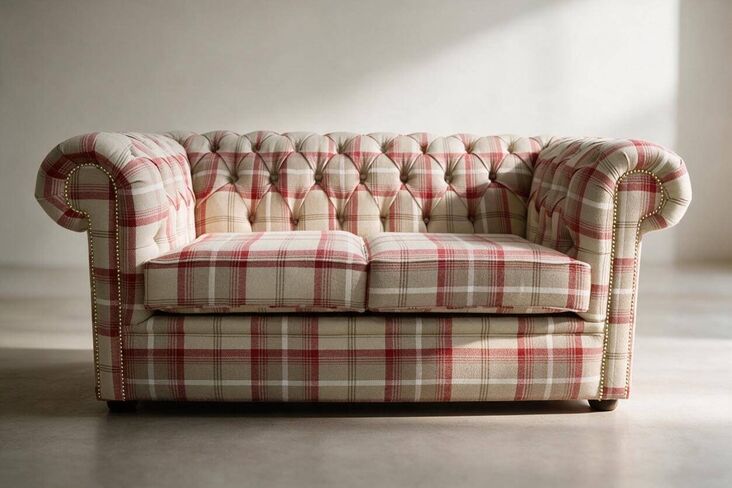 Chesterfield Tartan 2 Seater Sofa Balmoral Cranberry Fabric