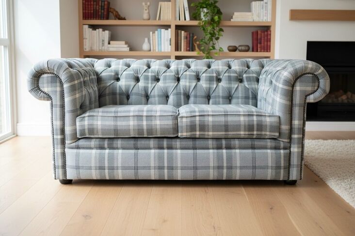 Chesterfield Tartan 2 Seater Sofa Balmoral Dove Grey Fabric