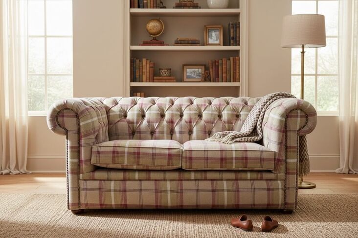Chesterfield Tartan 2 Seater Sofa Balmoral Heather Fabric