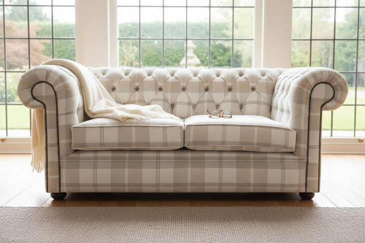 Chesterfield Tartan 2 Seater Sofa Balmoral Natural Fabric