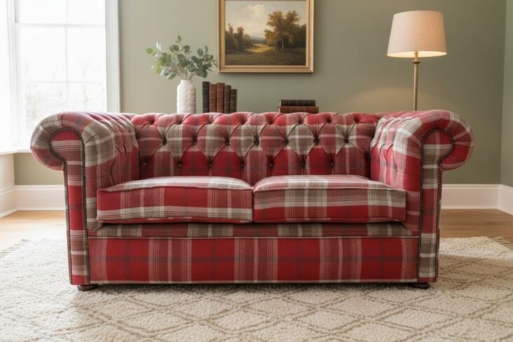 Chesterfield Tartan 2 Seater Sofa Balmoral Red Fabric
