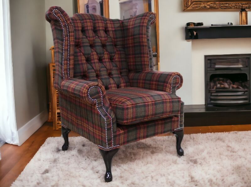 Product photograph of Chesterfield Queen Anne Wool Tweed Wing Chair Fireside High Amp Hellip from Designer Sofas 4U