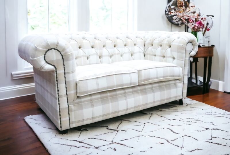 Product photograph of Chesterfield Tartan 2 Seater Sofa Balmoral Natural Fabric from Designer Sofas 4U