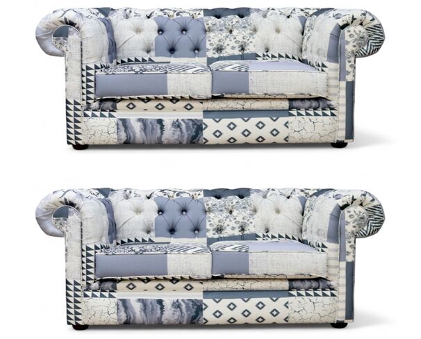 Chesterfield Thomas 2 Seater + 2 Seater Charles Patchwork Beige Sofa Suite Offer