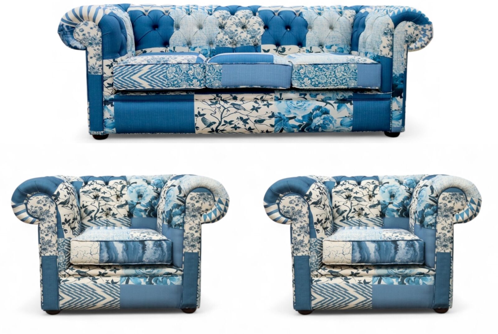 Chesterfield Thomas 3+1+1 Charles Patchwork Blue Sofa Suite Offer