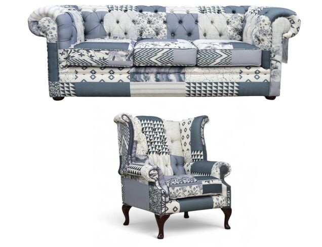 Chesterfield Thomas 3 + Queen Anne Chair Charles Patchwork Beige Sofa Offer