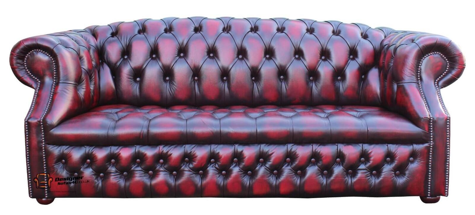 Product photograph of Chesterfield Buckingham Windsor Buttoned Seat 3 Seater Oxblood Leather Sofa Offer from Designer Sofas 4U