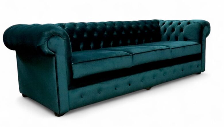 Chesterfield Thomas 5 Seater Settee Amalfi Peacock Velvet Fabric Sofa Offer