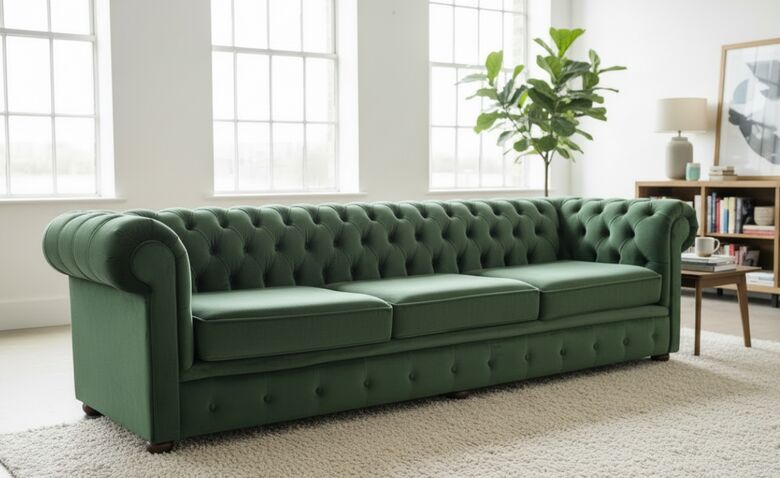 Chesterfield Thomas 5 Seater Sofa Amalfi Forest Green Velvet 3 Cushion Style