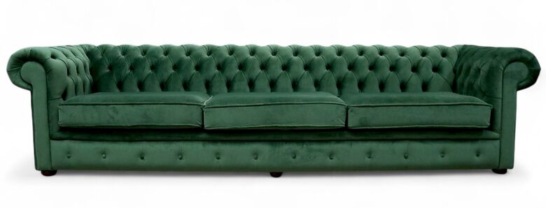 Chesterfield Thomas 5 Seater Sofa Amalfi Forest Green Velvet 3 Cushion Style
