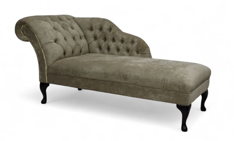 Chesterfield Velvet Chaise Lounge Day Bed Azzuro Mink Fabric