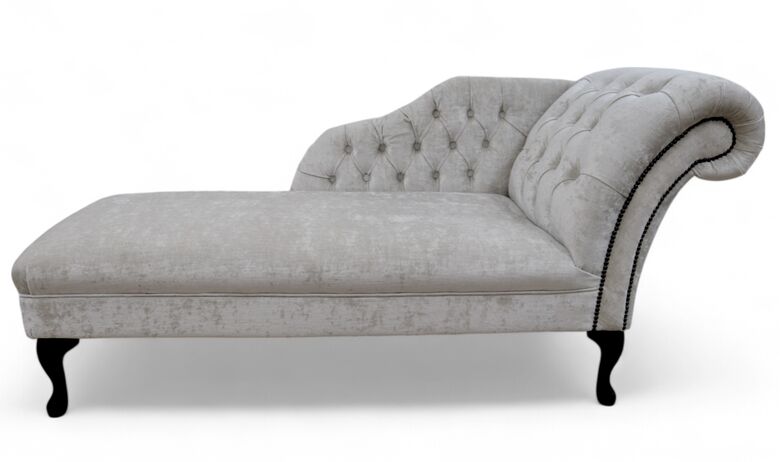 Chesterfield Velvet Chaise Lounge Day Bed Modena Ecru Velvet