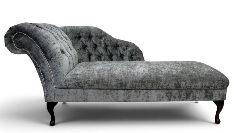 Chesterfield Velvet Chaise Lounge Day Bed Modena Iron Grey Velvet