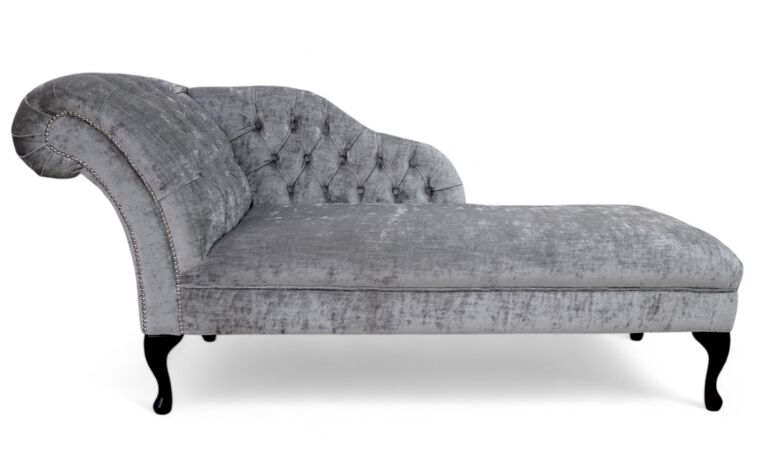 Chesterfield Velvet Chaise Lounge Day Bed Modena Monument Grey Velvet