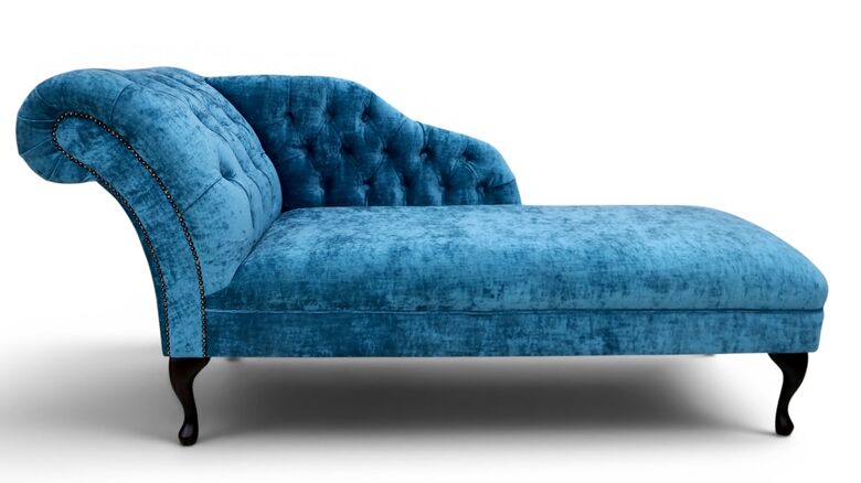 Chesterfield Velvet Chaise Lounge Day Bed Modena Peacock Blue Velvet