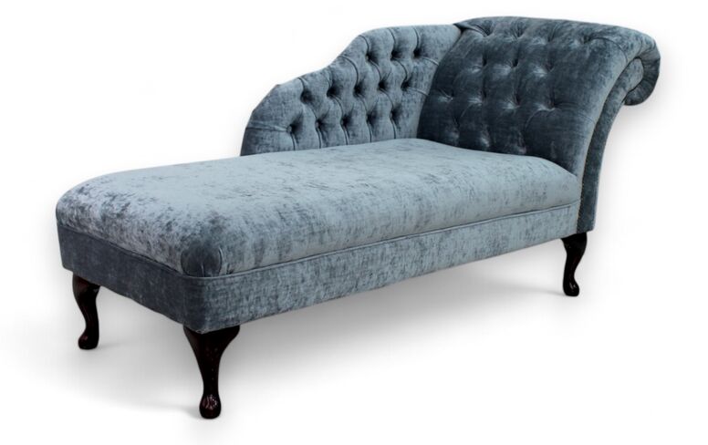 Chesterfield Velvet Chaise Lounge Day Bed Modena Slate Velvet