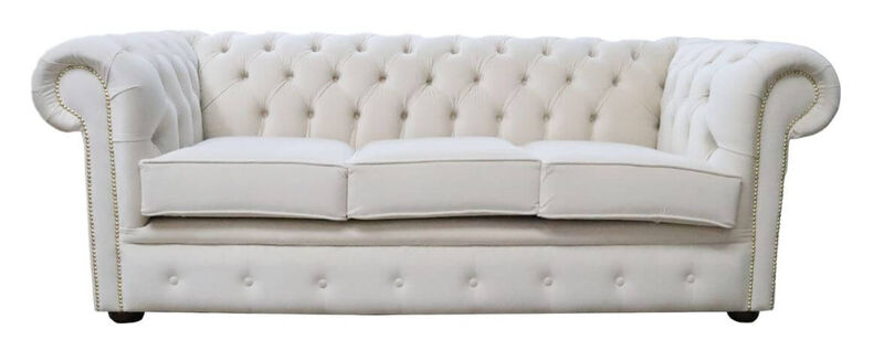 Product photograph of Chesterfield Velvet Fabric Sofa Passion Ivory 3 Seater from Designer Sofas 4U